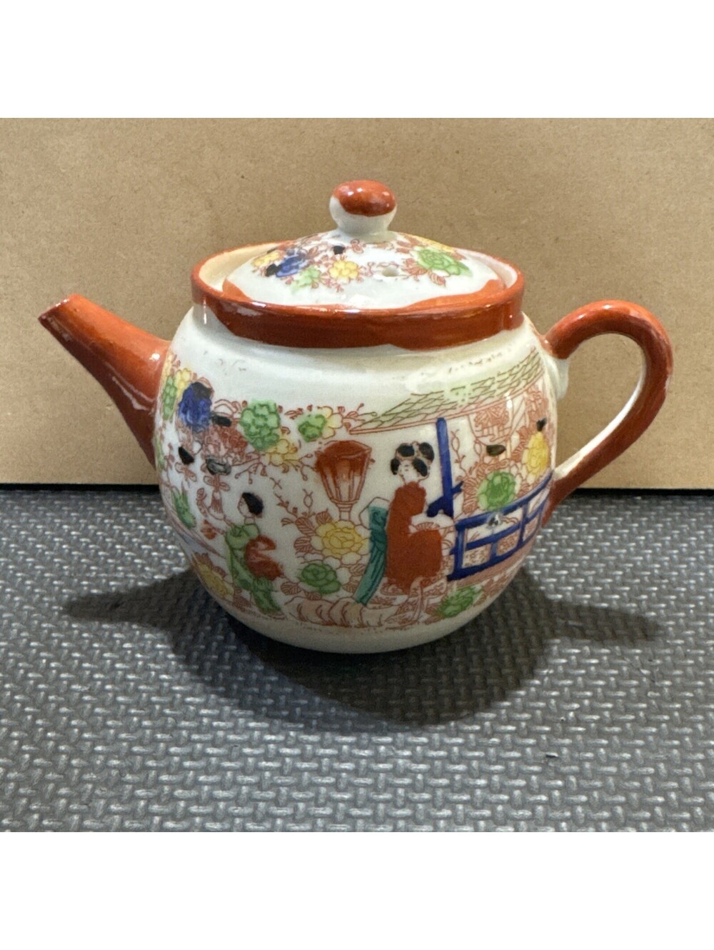 Vintage Small 1950s Japanese Tea Pot Geisha Hand-Painted Glazed Porcelain